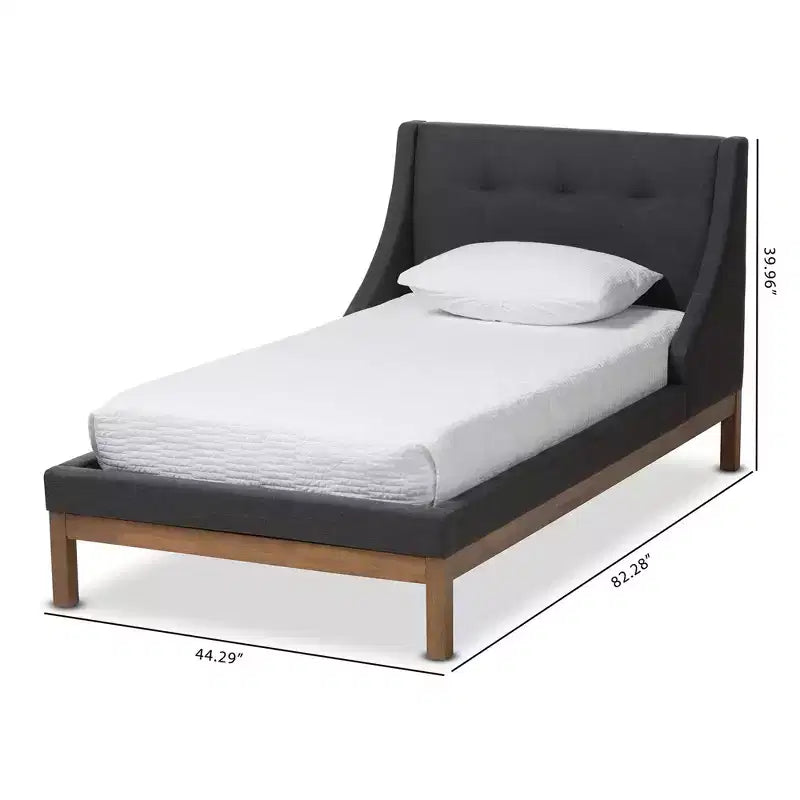 Letto a piattaforma in noce con rivestimento in grigio scuro, singolo/matrimoniale alla francese, 1 posto