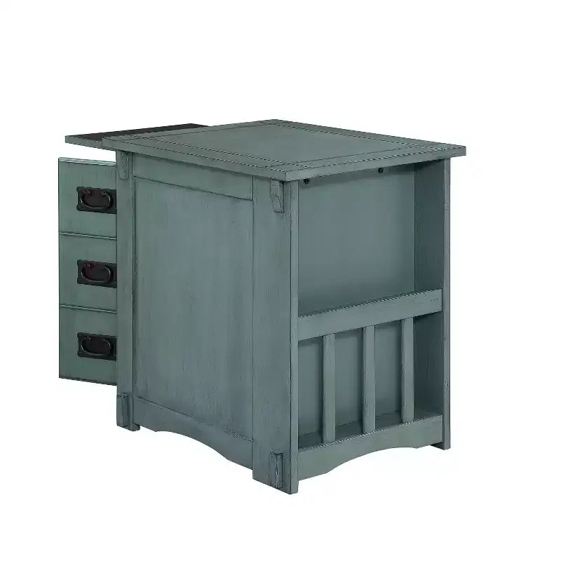 Tavolino quadrato grigio/verde acqua/marrone con spazio per riporre oggetti, per 1 persona