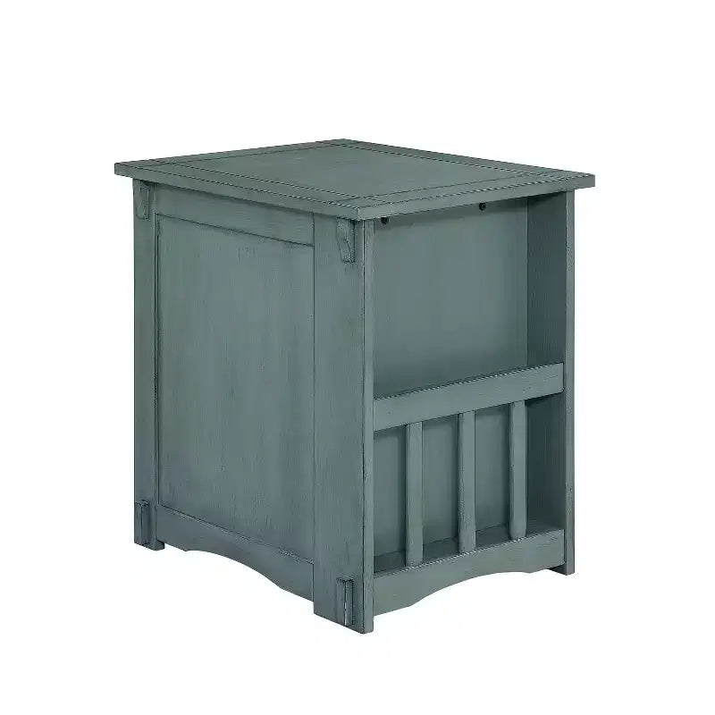 Tavolino quadrato grigio/verde acqua/marrone con spazio per riporre oggetti, per 1 persona