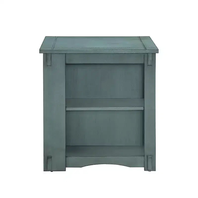 Tavolino quadrato grigio/verde acqua/marrone con spazio per riporre oggetti, per 1 persona