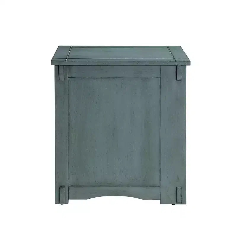 Tavolino quadrato grigio/verde acqua/marrone con spazio per riporre oggetti, per 1 persona