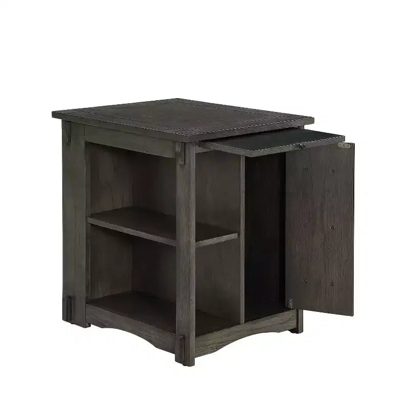 Tavolino quadrato grigio/verde acqua/marrone con spazio per riporre oggetti, per 1 persona