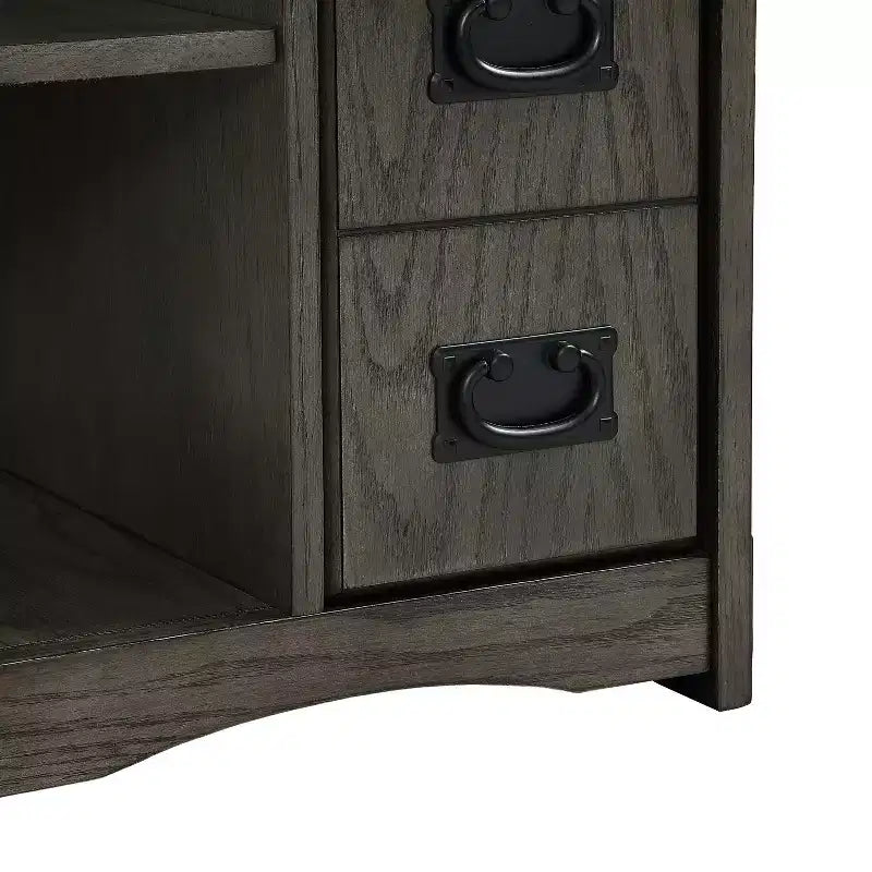 Tavolino quadrato grigio/verde acqua/marrone con spazio per riporre oggetti, per 1 persona