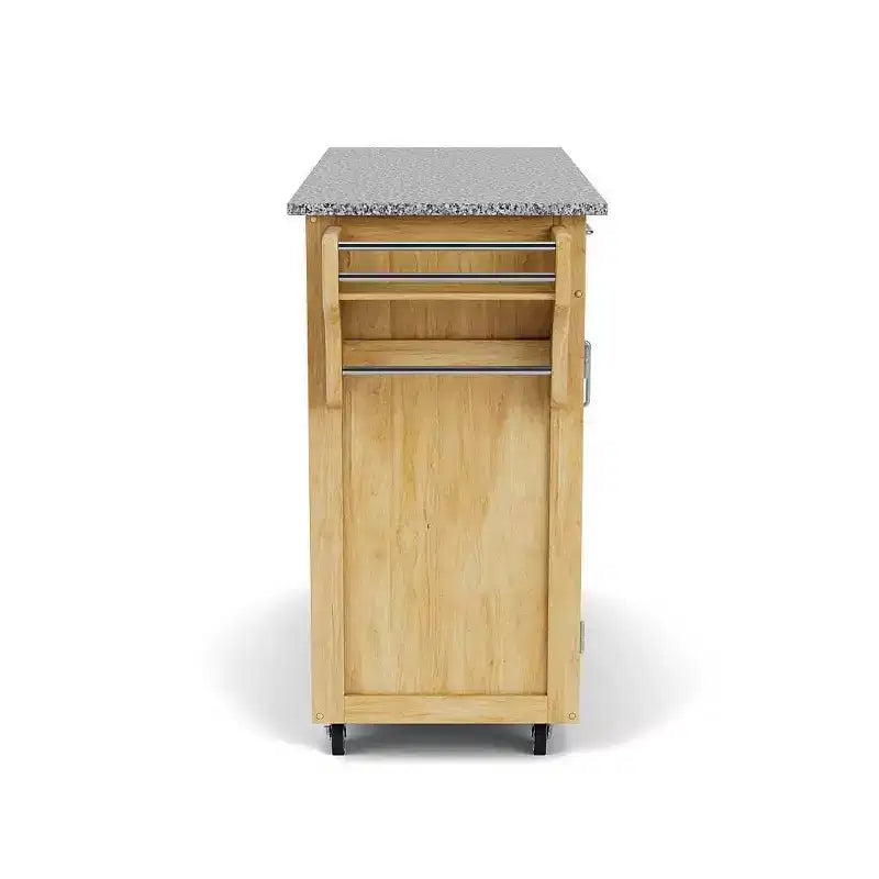 Carrello da cucina in legno naturale tinto con top in granito nero