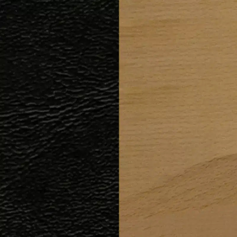 Sedia con schienale a doghe verticali, struttura in legno, seduta in vinile/legno, 1 posto