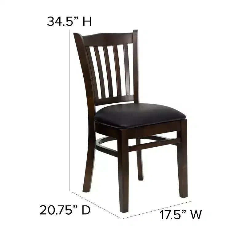 Sedia con schienale a doghe verticali, struttura in legno, seduta in vinile/legno, 1 posto