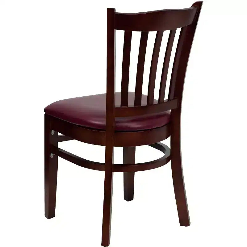 Sedia con schienale a doghe verticali, struttura in legno, seduta in vinile/legno, 1 posto