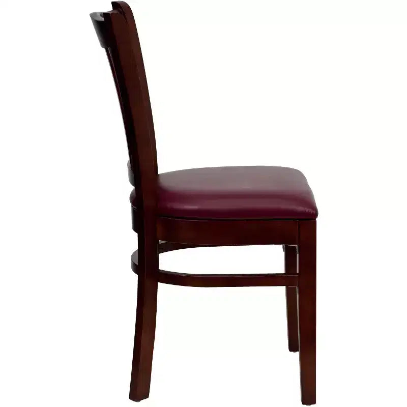 Sedia con schienale a doghe verticali, struttura in legno, seduta in vinile/legno, 1 posto