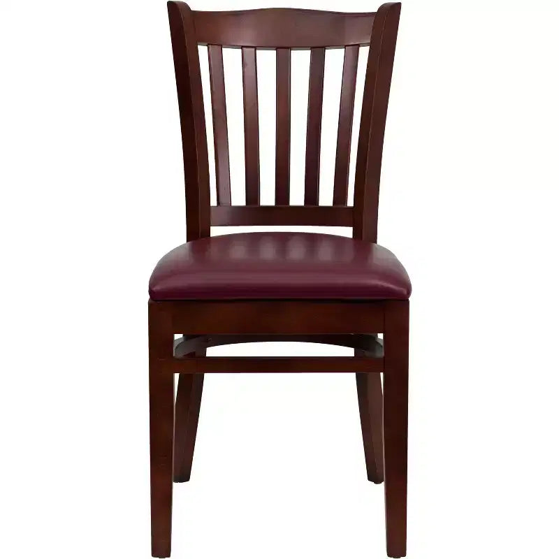 Sedia con schienale a doghe verticali, struttura in legno, seduta in vinile/legno, 1 posto