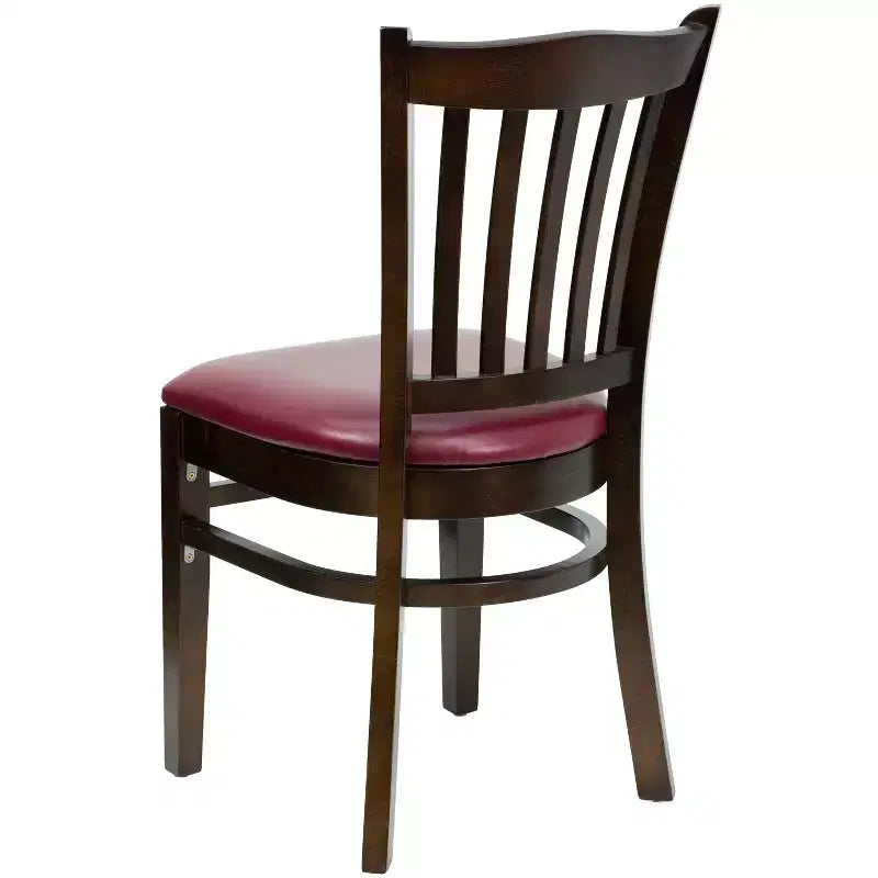 Sedia con schienale a doghe verticali, struttura in legno, seduta in vinile/legno, 1 posto