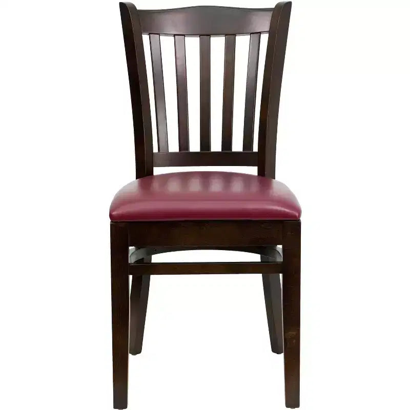 Sedia con schienale a doghe verticali, struttura in legno, seduta in vinile/legno, 1 posto