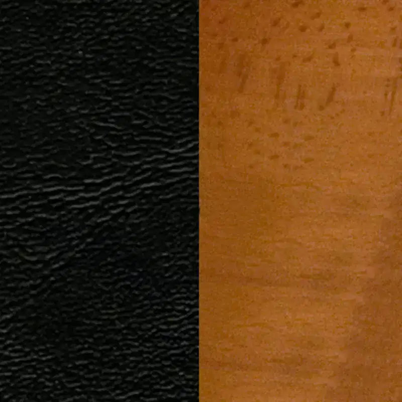 Sedia con schienale a doghe verticali, struttura in legno, seduta in vinile/legno, 1 posto