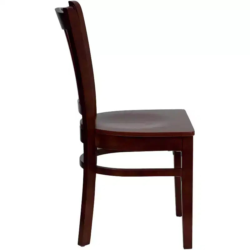 Sedia con schienale a doghe verticali, struttura in legno, seduta in vinile/legno, 1 posto