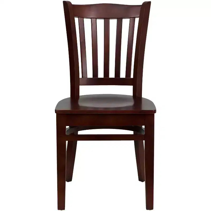 Sedia con schienale a doghe verticali, struttura in legno, seduta in vinile/legno, 1 posto