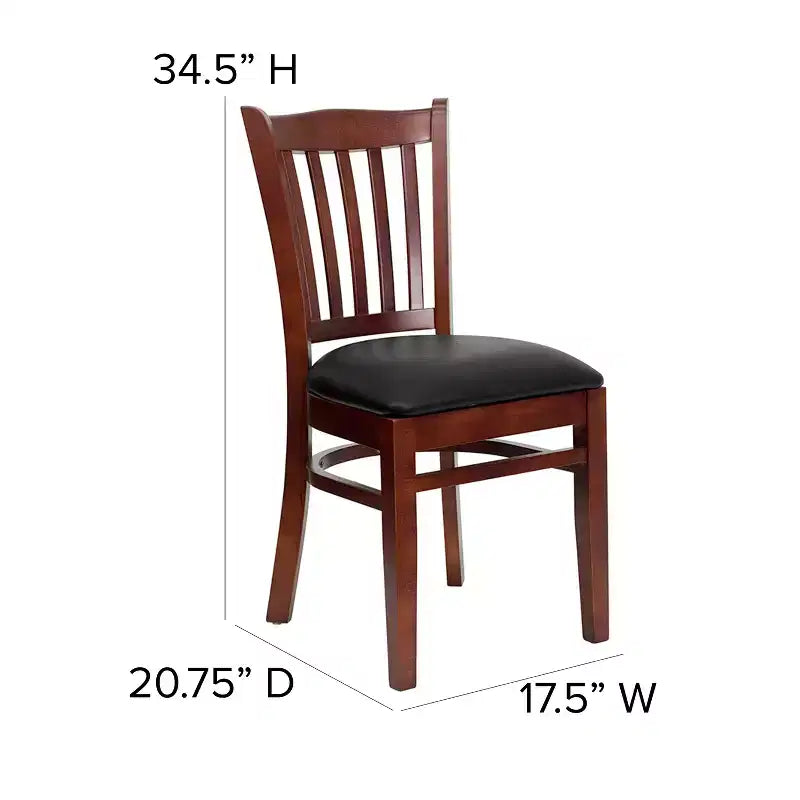 Sedia con schienale a doghe verticali, struttura in legno, seduta in vinile/legno, 1 posto