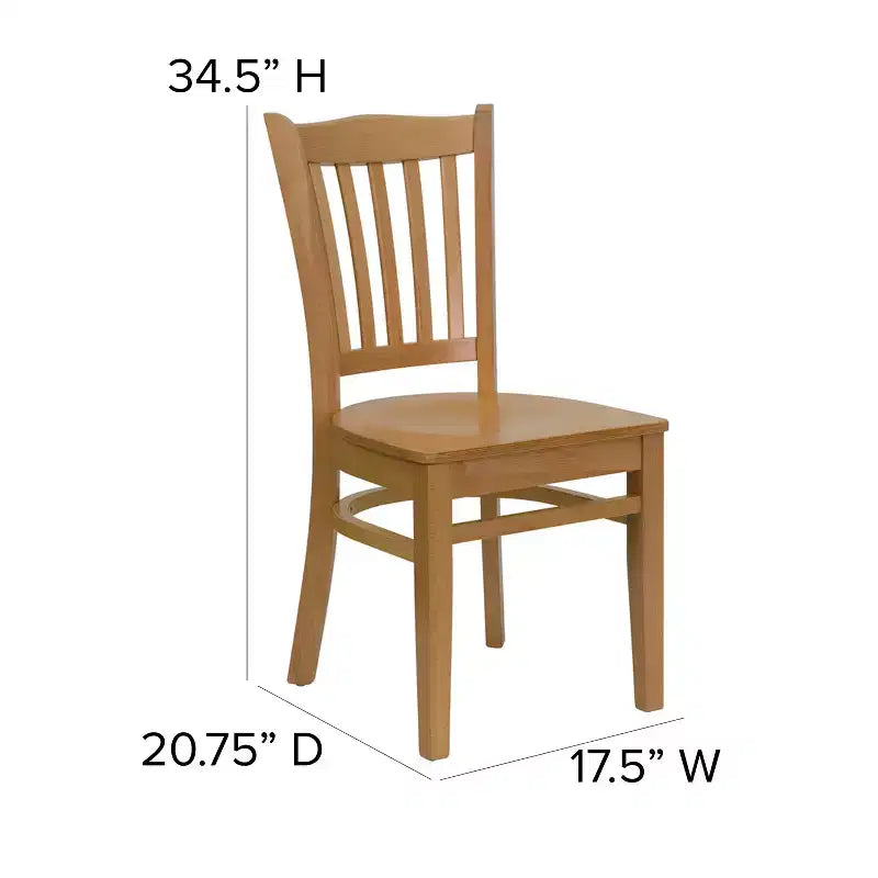 Sedia con schienale a doghe verticali, struttura in legno, seduta in vinile/legno, 1 posto