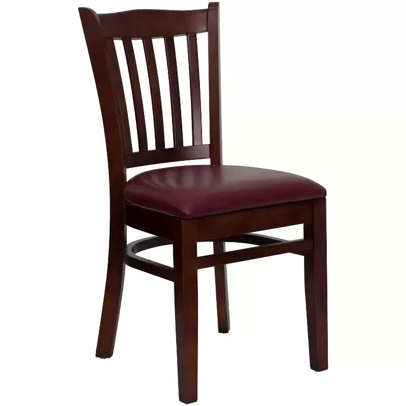 Sedia con schienale a doghe verticali, struttura in legno, seduta in vinile/legno, 1 posto