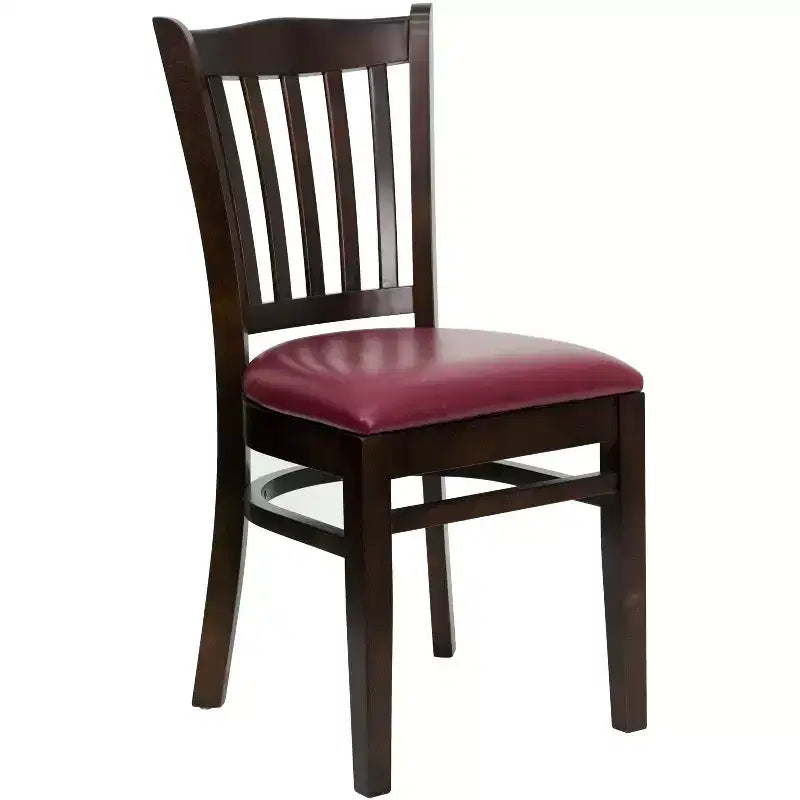 Sedia con schienale a doghe verticali, struttura in legno, seduta in vinile/legno, 1 posto