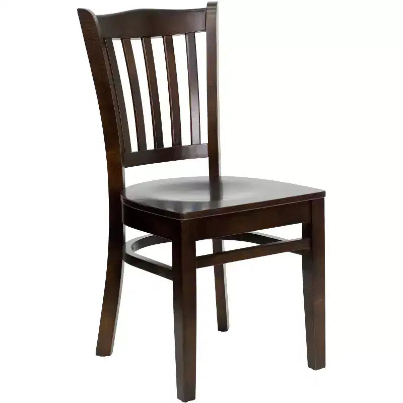 Sedia con schienale a doghe verticali, struttura in legno, seduta in vinile/legno, 1 posto