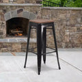 Sgabello da bar in metallo senza schienale da 30" con sedile quadrato in legno di noce, struttura nera, 1 posto