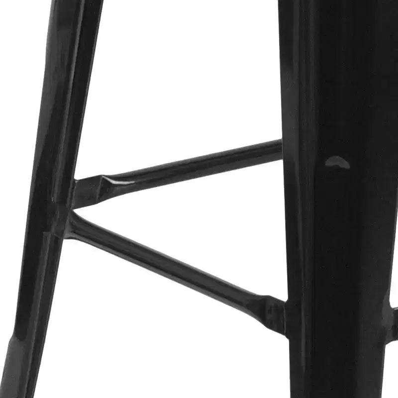 Sgabello da bar in metallo senza schienale da 30" con sedile quadrato in legno di noce, struttura nera, 1 posto