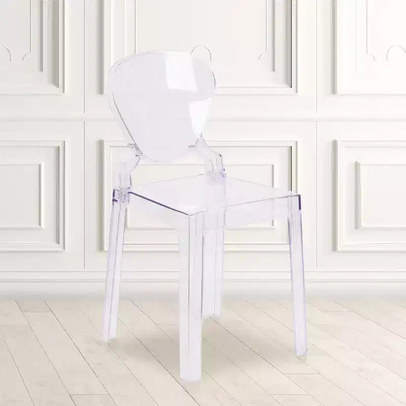 Sedia Ghost con schienale a goccia, cristallo trasparente, 1 posto a sedere
