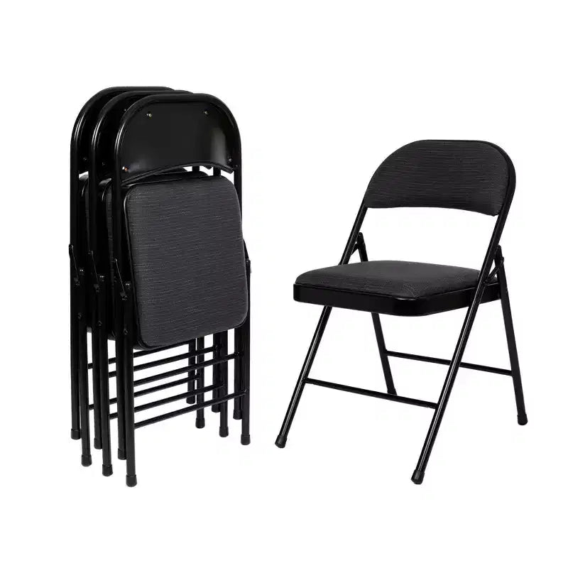 Sedia pieghevole imbottita in tessuto nero/blu/marrone, set da 4