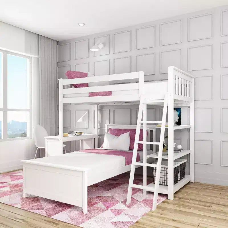 Max & Lily L-Shaped Twin over Twin Bunk Bed with Bookcase and Desk