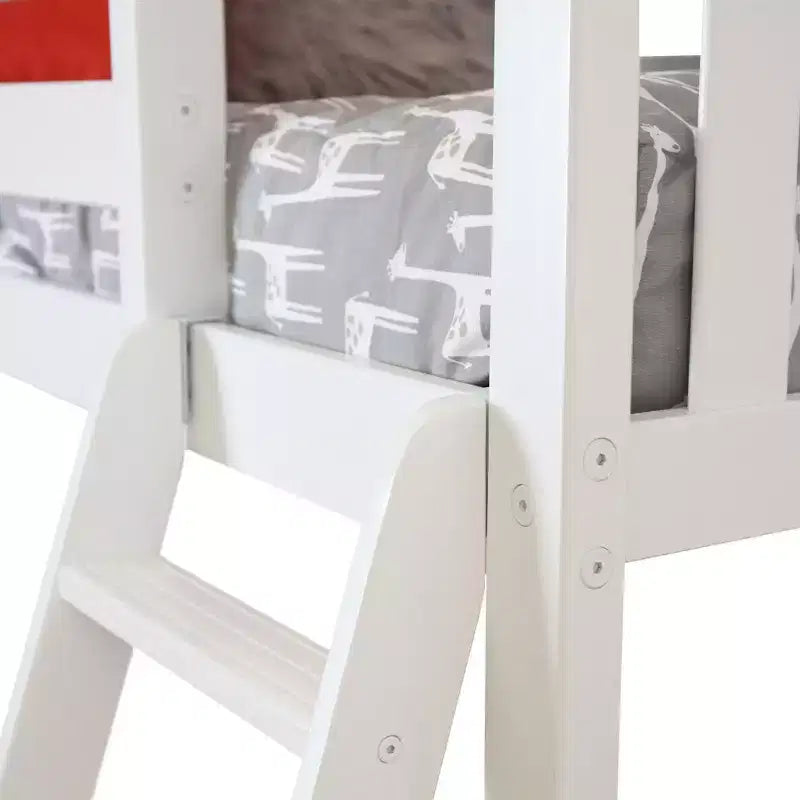 Letto a Castello a L da Una Piazza e Mezza in Argilla/Bianco con Libreria e Scrivania, 2 Posti Letto