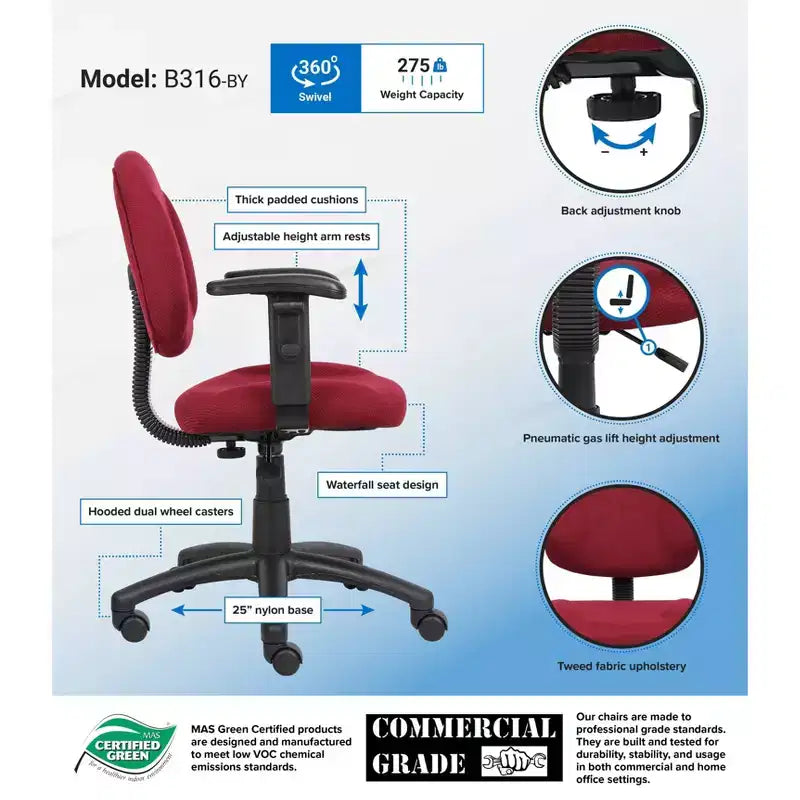 Sedia da ufficio posturale con braccioli regolabili (Nero/Blu/Bordeaux/Grigio) – Seduta singola