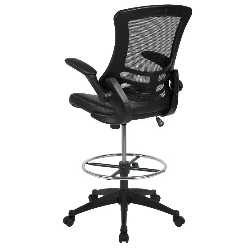 Sedia ergonomica da disegno con schienale medio in rete/Leathersoft, anello poggiapiedi e braccioli ribaltabili, Nero/Blu/Grigio/Rosso/Bianco, 1 posto