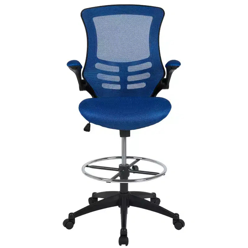 Sedia ergonomica da disegno con schienale medio in rete/Leathersoft, anello poggiapiedi e braccioli ribaltabili, Nero/Blu/Grigio/Rosso/Bianco, 1 posto