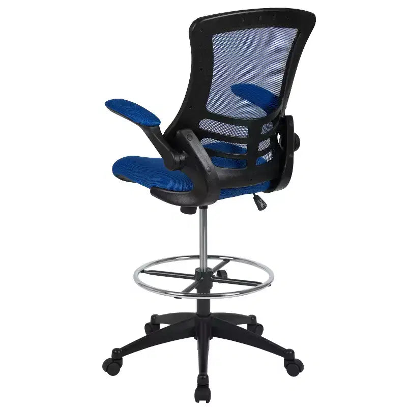 Sedia ergonomica da disegno con schienale medio in rete/Leathersoft, anello poggiapiedi e braccioli ribaltabili, Nero/Blu/Grigio/Rosso/Bianco, 1 posto
