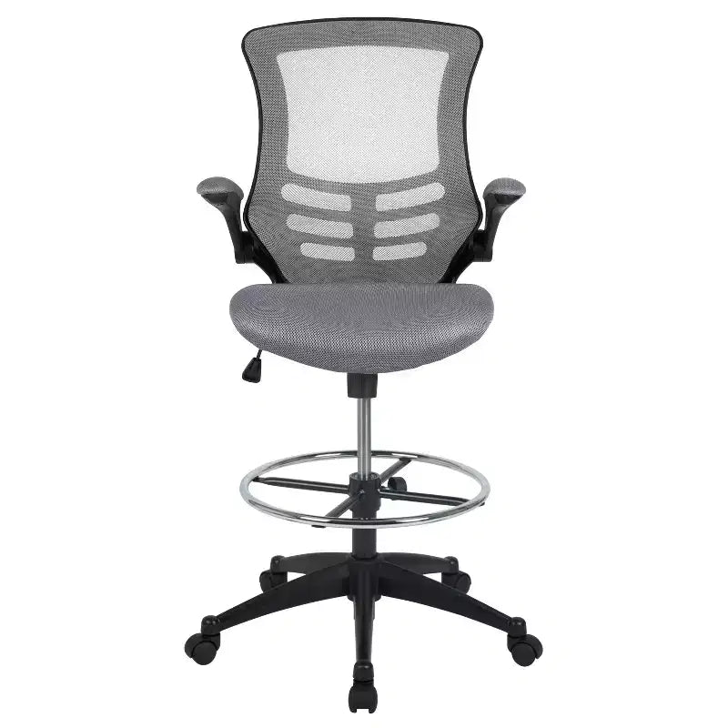 Sedia ergonomica da disegno con schienale medio in rete/Leathersoft, anello poggiapiedi e braccioli ribaltabili, Nero/Blu/Grigio/Rosso/Bianco, 1 posto