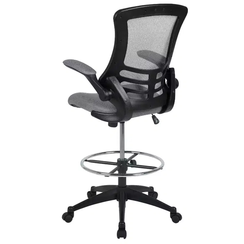 Sedia ergonomica da disegno con schienale medio in rete/Leathersoft, anello poggiapiedi e braccioli ribaltabili, Nero/Blu/Grigio/Rosso/Bianco, 1 posto