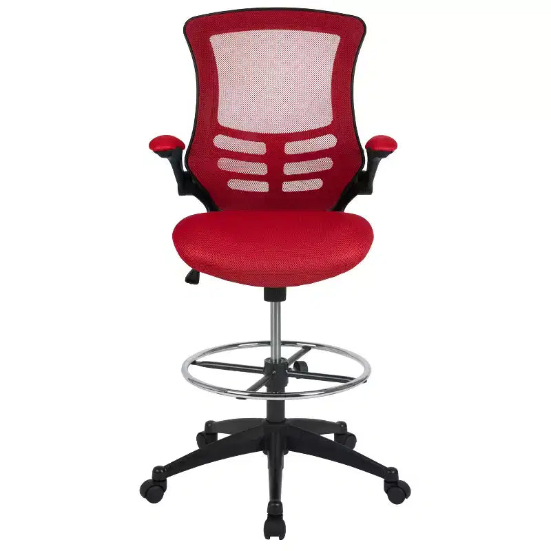 Sedia ergonomica da disegno con schienale medio in rete/Leathersoft, anello poggiapiedi e braccioli ribaltabili, Nero/Blu/Grigio/Rosso/Bianco, 1 posto