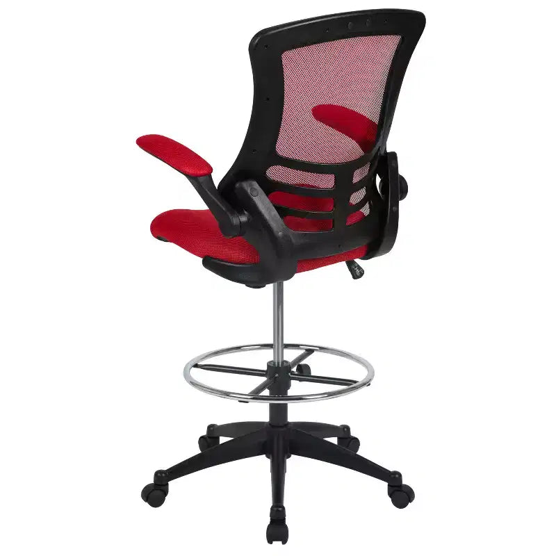 Sedia ergonomica da disegno con schienale medio in rete/Leathersoft, anello poggiapiedi e braccioli ribaltabili, Nero/Blu/Grigio/Rosso/Bianco, 1 posto