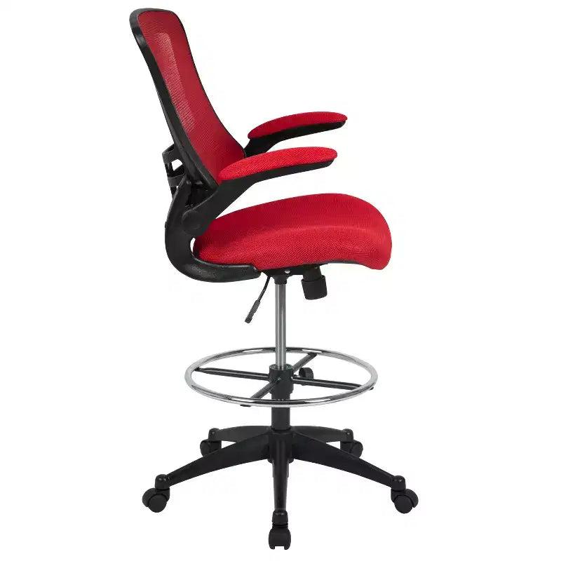 Sedia ergonomica da disegno con schienale medio in rete/Leathersoft, anello poggiapiedi e braccioli ribaltabili, Nero/Blu/Grigio/Rosso/Bianco, 1 posto