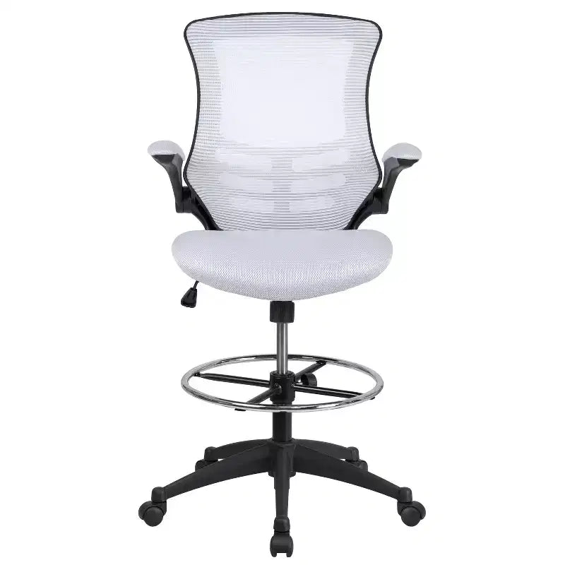 Sedia ergonomica da disegno con schienale medio in rete/Leathersoft, anello poggiapiedi e braccioli ribaltabili, Nero/Blu/Grigio/Rosso/Bianco, 1 posto