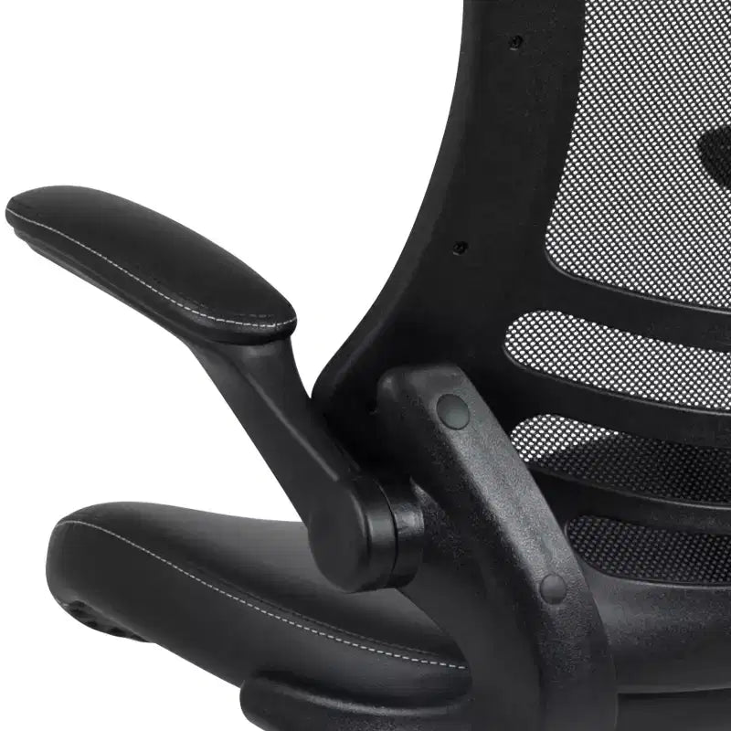 Sedia ergonomica da disegno con schienale medio in rete/Leathersoft, anello poggiapiedi e braccioli ribaltabili, Nero/Blu/Grigio/Rosso/Bianco, 1 posto