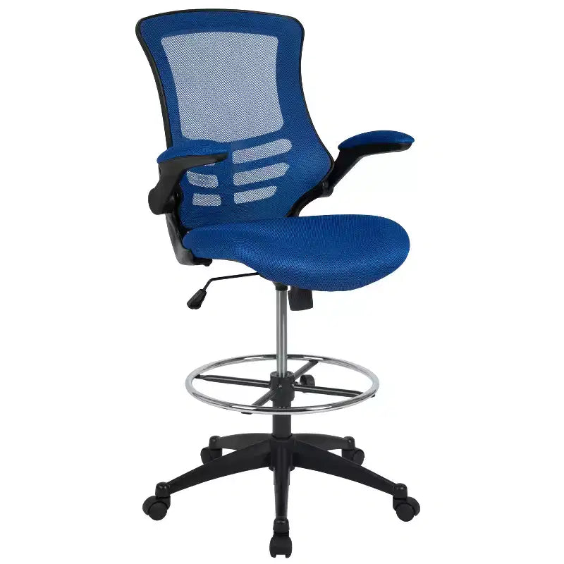 Sedia ergonomica da disegno con schienale medio in rete/Leathersoft, anello poggiapiedi e braccioli ribaltabili, Nero/Blu/Grigio/Rosso/Bianco, 1 posto