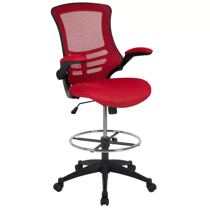 Sedia ergonomica da disegno con schienale medio in rete/Leathersoft, anello poggiapiedi e braccioli ribaltabili, Nero/Blu/Grigio/Rosso/Bianco, 1 posto