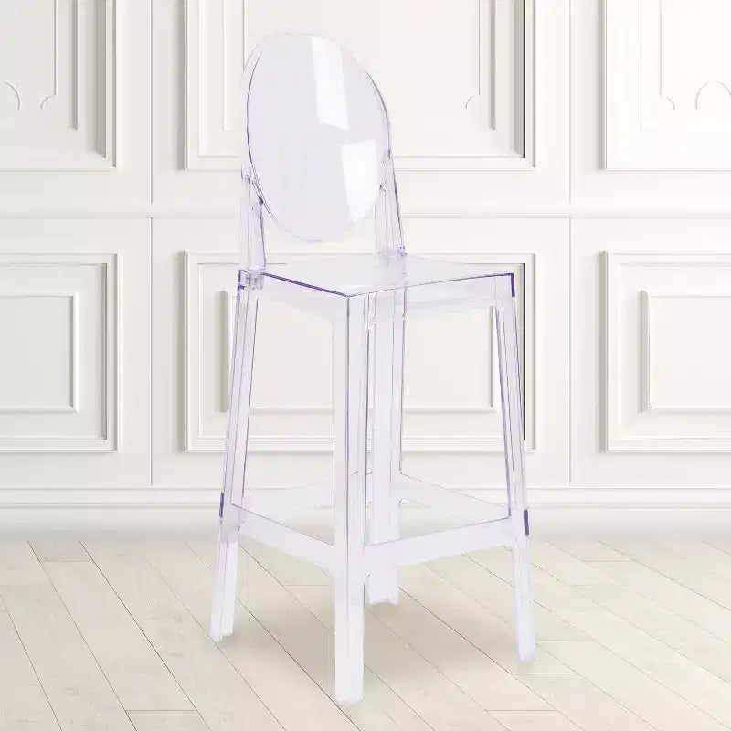 Sgabello Ghost con schienale ovale, Cristallo Trasparente, 1 posto
