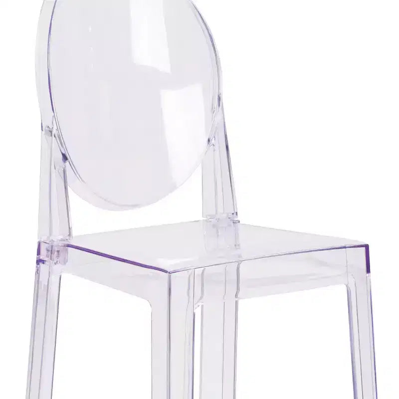 Sgabello Ghost con schienale ovale, Cristallo Trasparente, 1 posto