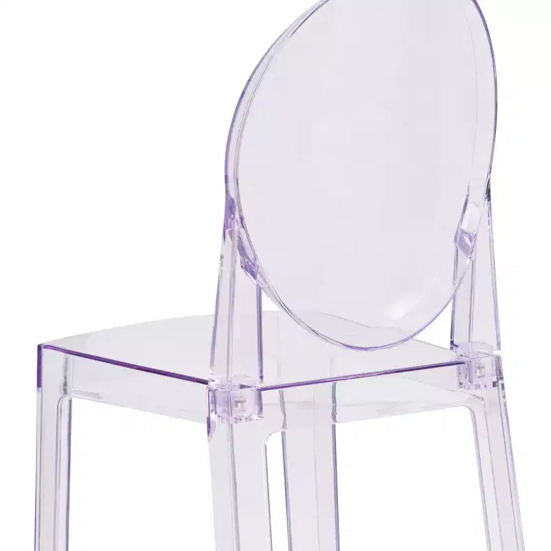 Sgabello Ghost con schienale ovale, Cristallo Trasparente, 1 posto