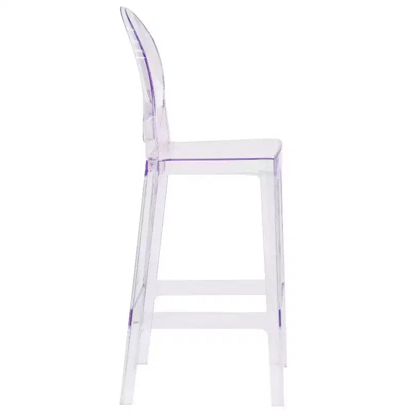 Sgabello Ghost con schienale ovale, Cristallo Trasparente, 1 posto