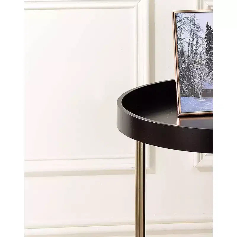 Tavolino d'appoggio rotondo con bordo rialzato, stile Mid-Century, Espresso/Bianco, 1 pezzo