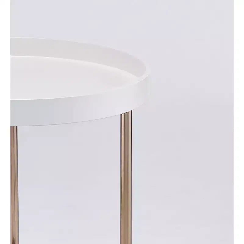 Tavolino d'appoggio rotondo con bordo rialzato, stile Mid-Century, Espresso/Bianco, 1 pezzo