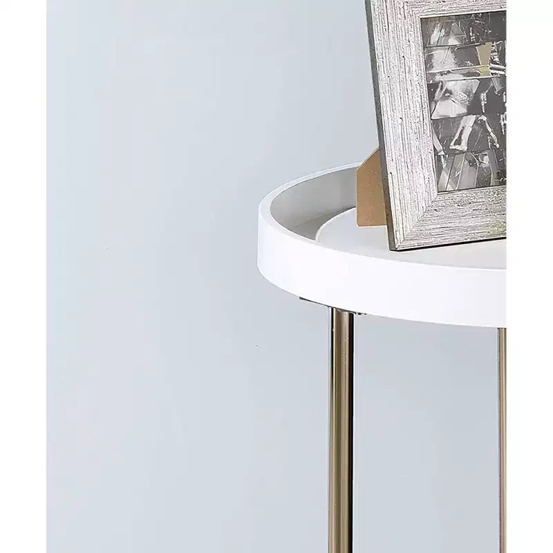 Tavolino d'appoggio rotondo con bordo rialzato, stile Mid-Century, Espresso/Bianco, 1 pezzo