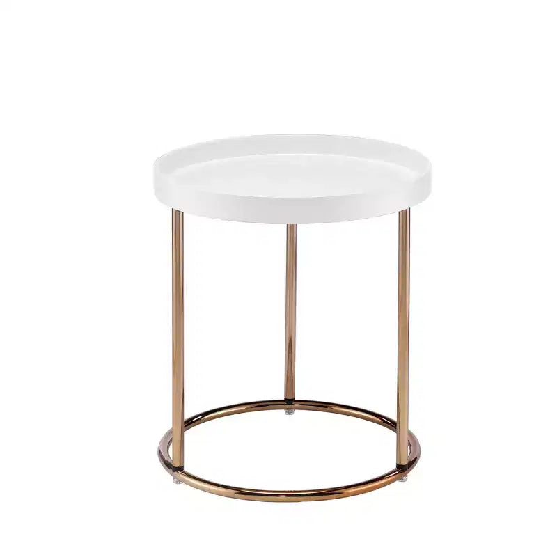 Tavolino d'appoggio rotondo con bordo rialzato, stile Mid-Century, Espresso/Bianco, 1 pezzo